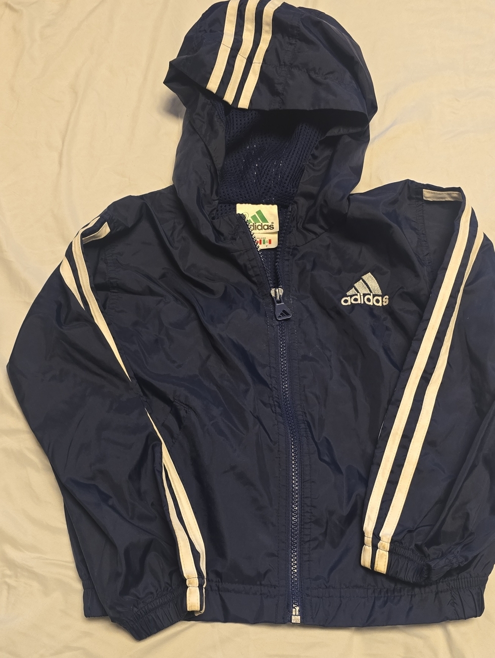Vintage Adidas Navy Blue Full-Zip Hooded Windbreaker Jacket - Boys Size Small